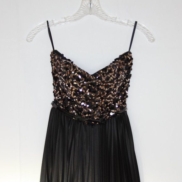AS U WISH SEQUIN PLEATED MINI DRESS SZ M JRS BLACK GOLD BELT PARTY COCKTAIL PROM - Picture 3 of 14